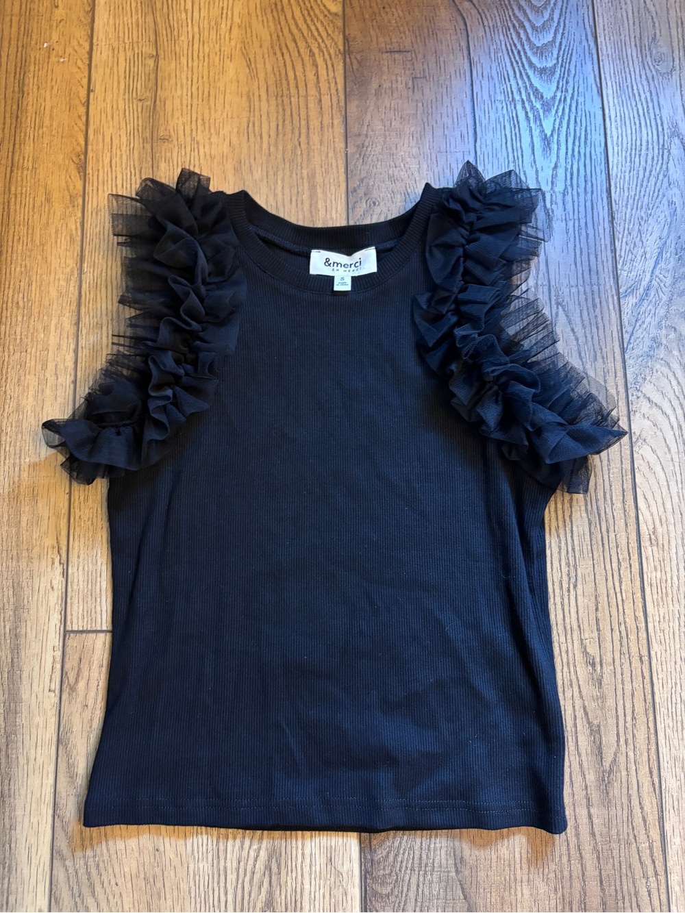 &merci Black Ruffle Sleeve Tank Top